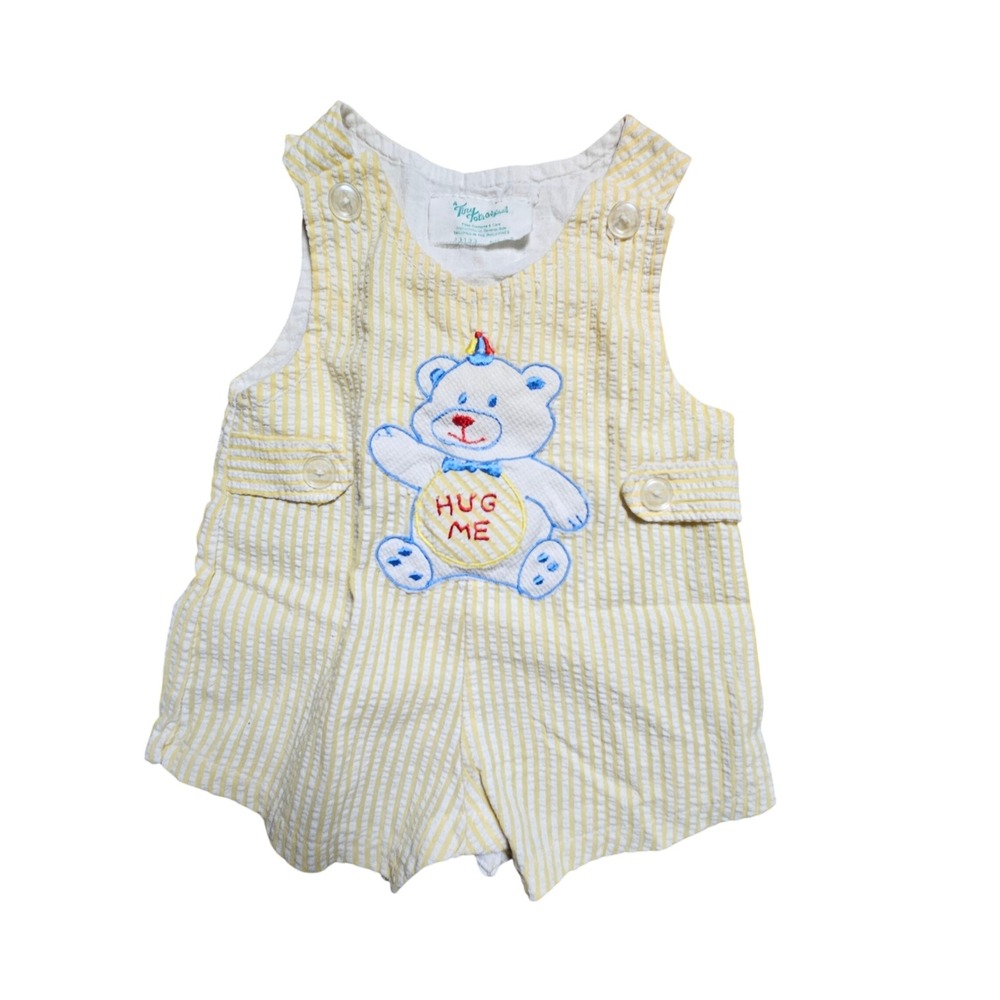 Vintage‎ Tiny Tots Seersucker Teddy Bear Hug Me Romper 3-6 Months Retro Kidcore